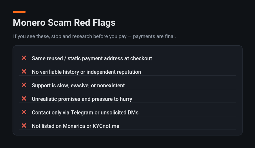 Monero scam red flags checklist