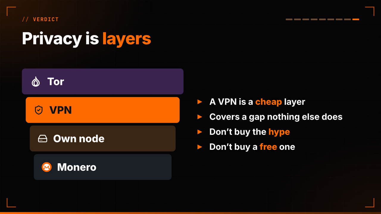 Privacy is layers: Tor, VPN, your own node and Monero stack together
