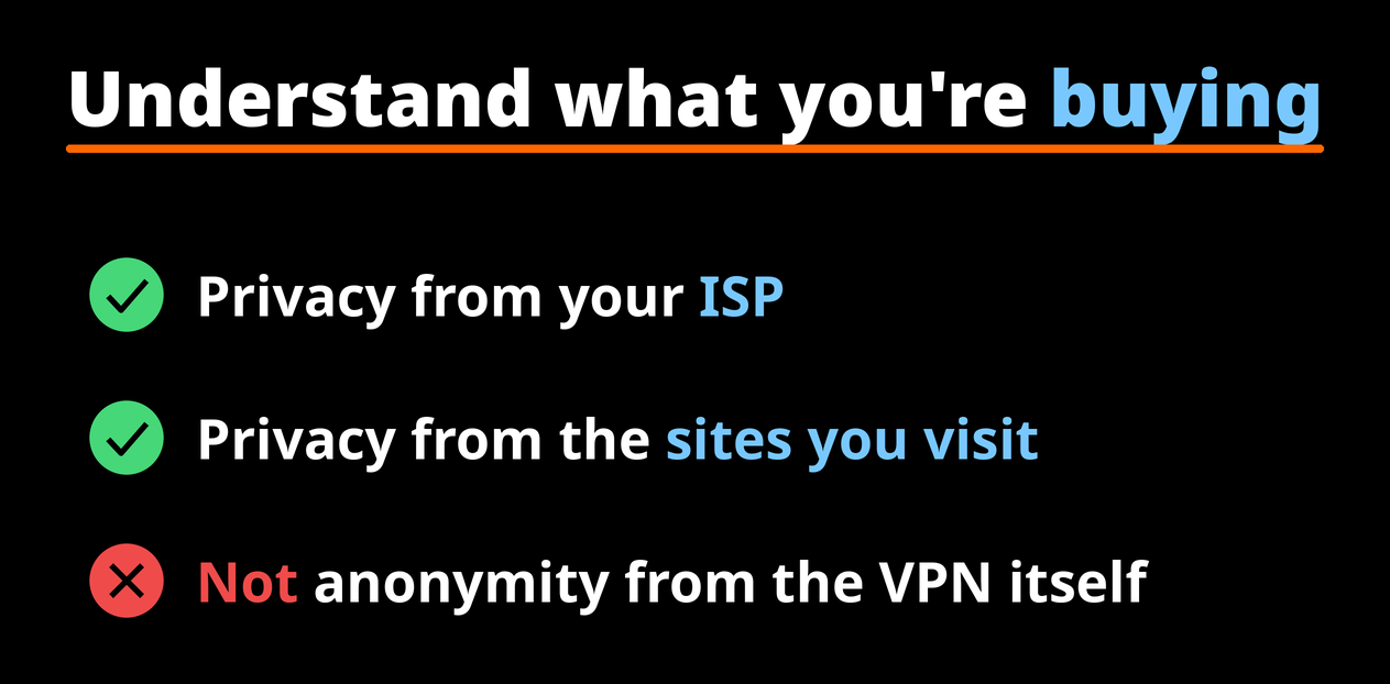 What a VPN buys you: privacy from your ISP and the sites you visit, not anonymity from the VPN